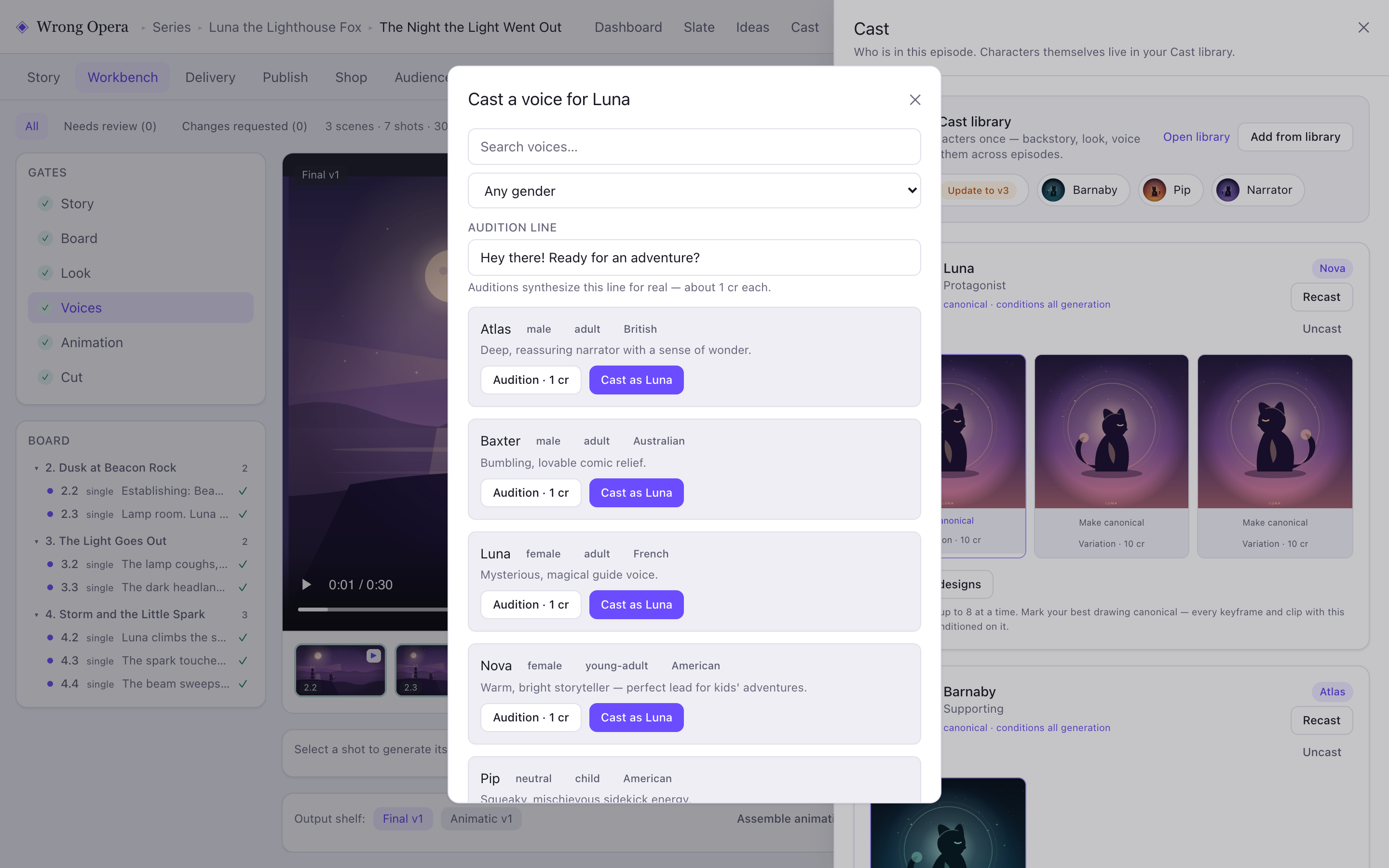 Wrong Opera Voices interface for the fictional Luna the Lighthouse Fox sample project